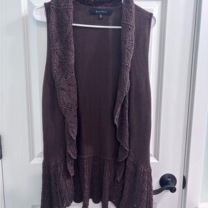 Nine West Chocolate Brown Open-Front Knit Cardigan Vest Size Medium